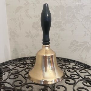 Vintage Brass School Bell with Wooden Handle